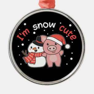 Pig I'm Snow Cute Snowman Snow Pun Ceramic Ornamen Metal Tree Decoration