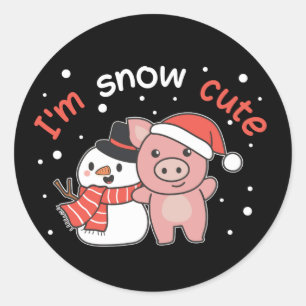 Pig I'm Snow Cute Snowman Snow Pun Classic Round S Sticker