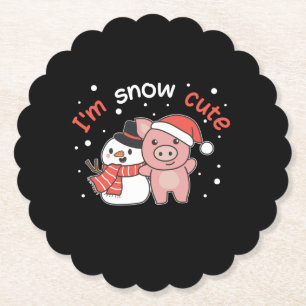 Pig I'm Snow Cute Snowman Snow Pun Paper Coaster
