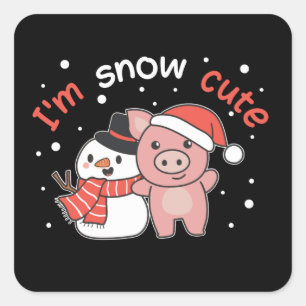 Pig I'm Snow Cute Snowman Snow Pun Square Sticker