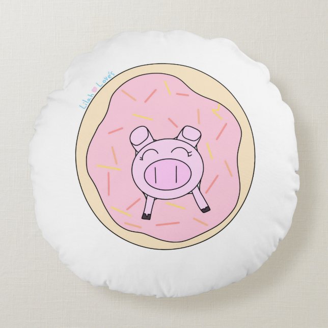 Pig in a Doughnut! Round Cushion (Front)