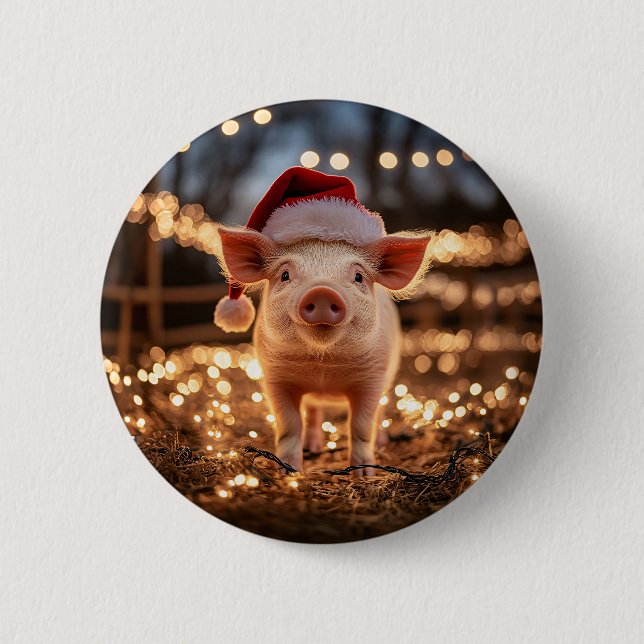 Pig in a Santa Hat 6 Cm Round Badge (Front)