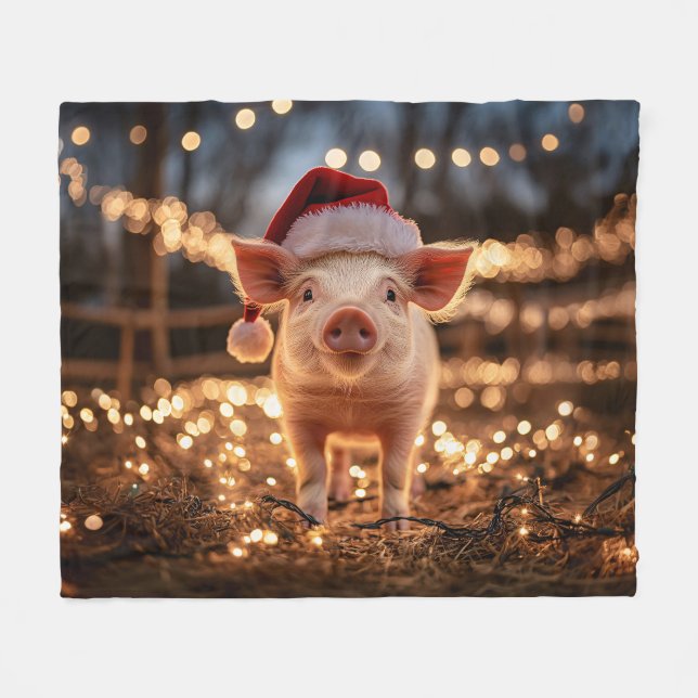 Pig in a Santa Hat Fleece Blanket (Front (Horizontal))