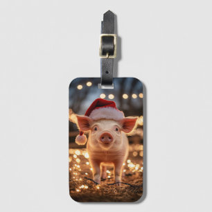 Pig in a Santa Hat Luggage Tag