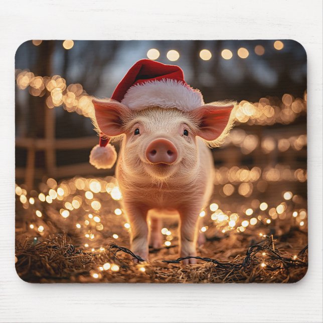 Pig in a Santa Hat Mouse Mat (Front)