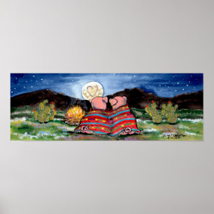Pig in Blanket Romantic Night Moon Poster Navy