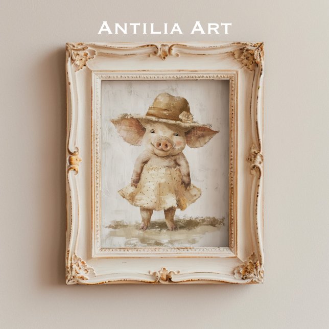Pig in Dress Vintage Painting Rustic Whimsical Poster (Creator Uploaded)