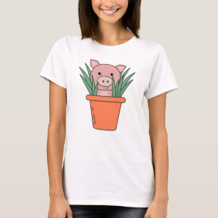 Pig In Flower Pot Funny Piglet Pigs T-Shirt