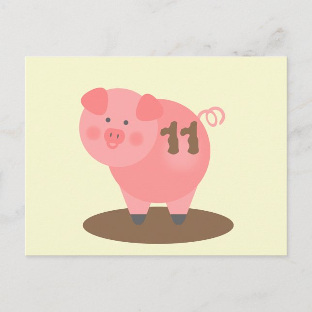Pig In Mud Birthday Postcard Invite (Front)