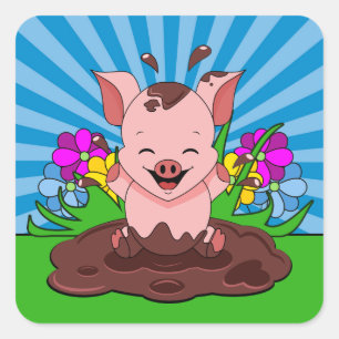 Pig In Mud Square Sticker