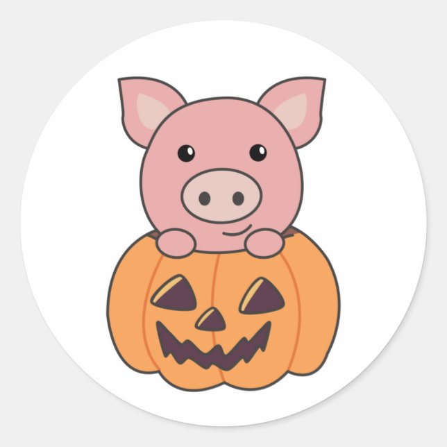 Pig In Pumpkin Sweet Pigs Happy Halloween Classic  Classic Round Sticker (Front)