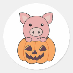 Pig In Pumpkin Sweet Pigs Happy Halloween Classic Round Sticker