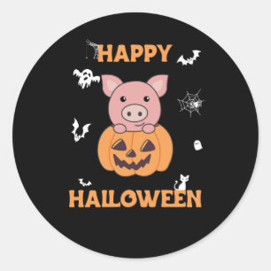 Pig In Pumpkin Sweet Pigs Happy Halloween Classic Round Sticker