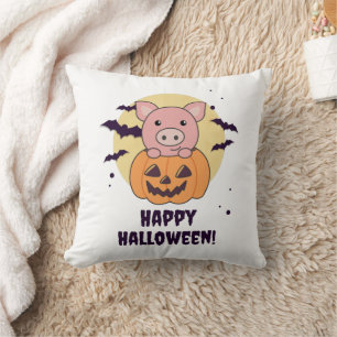 Pig In Pumpkin Sweet Pigs Happy Halloween Cushion