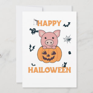 Pig In Pumpkin Sweet Pigs Happy Halloween Holiday Card