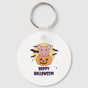 Pig In Pumpkin Sweet Pigs Happy Halloween Key Ring