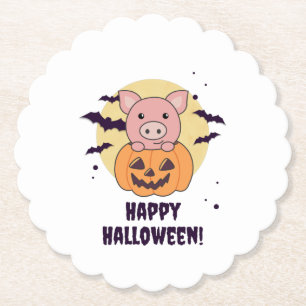 Pig In Pumpkin Sweet Pigs Happy Halloween Paper Coaster