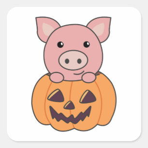Pig In Pumpkin Sweet Pigs Happy Halloween Square S Sticker