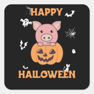 Pig In Pumpkin Sweet Pigs Happy Halloween Square Sticker