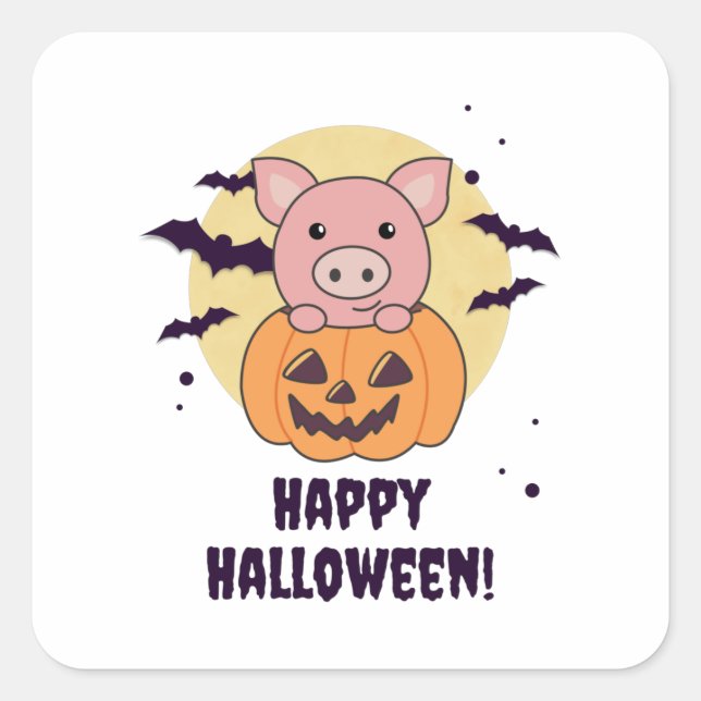 Pig In Pumpkin Sweet Pigs Happy Halloween Square Sticker (Front)