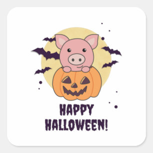 Pig In Pumpkin Sweet Pigs Happy Halloween Square Sticker