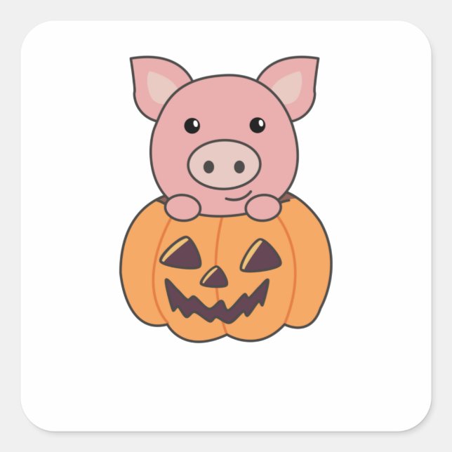 Pig In Pumpkin Sweet Pigs Happy Halloween Square Sticker (Front)