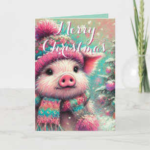 Pig in Scarf – Whimsical Snowflake Holiday Card