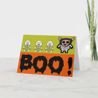 Pig in Skeleton Costume says BOO Card