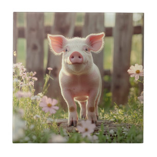 Pig In The Flower Garden Tile