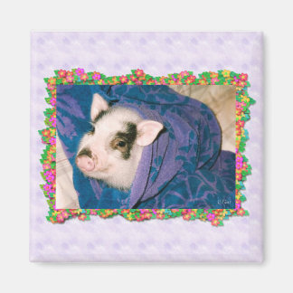 Pig in Towel Wrap Square Magnet