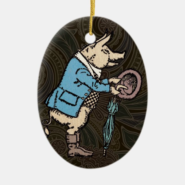 Pig Jacket Piggy Cute Formal Antique Ceramic Tree Decoration (Front)