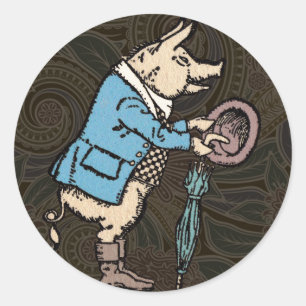 Pig Jacket Piggy Cute Formal Antique Classic Round Sticker