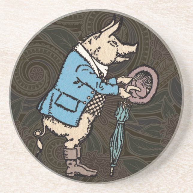 Pig Jacket Piggy Cute Formal Antique Coaster (Front)