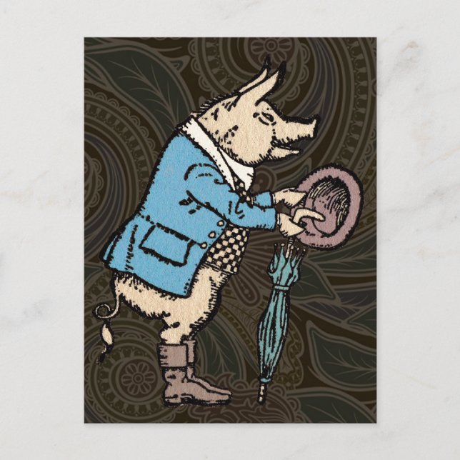 Pig Jacket Piggy Cute Formal Antique Postcard (Front)