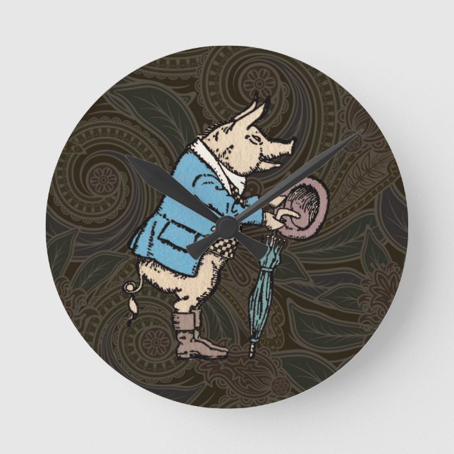 Pig Jacket Piggy Cute Formal Antique Round Clock (Front)
