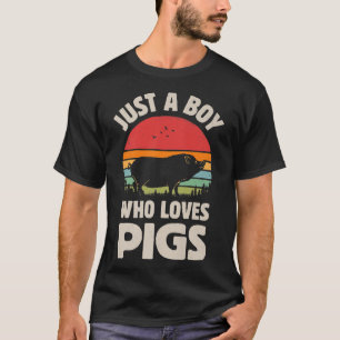 Pig Just A Boy Who Loves Retro Farm Animal Farmer T-Shirt