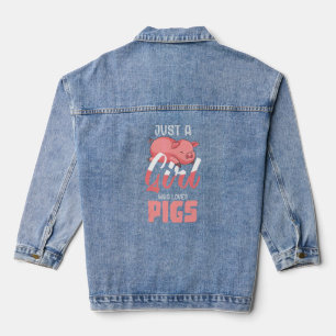 Pig   Just A Girl Farm Animal Women Farmer Pig  Denim Jacket