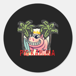 Pig Kahuna Tropical Hawaii Souvenir Surfing Beach  Classic Round Sticker