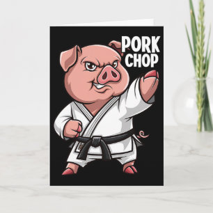 Pig Karate Pork Chop Funny Hog Swine Pun Men Boys  Card