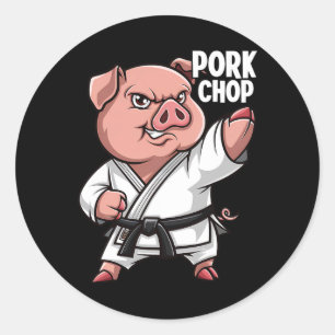 Pig Karate Pork Chop Funny Hog Swine Pun Men Boys  Classic Round Sticker