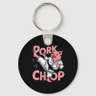Pig Karate Pork Chop Funny Hog Swine Pun Men Women Key Ring