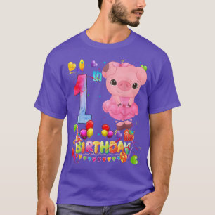 Pig Kids 1 Year Old Pig Birthday Girl Cute Pig 1th T-Shirt
