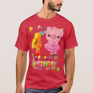 Pig Kids 4 Year Old Pig Birthday Girl Cute Pig 4th T-Shirt