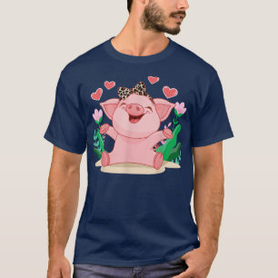 Pig Leopard Headband Flower Cute Pig Lover Gift T-Shirt