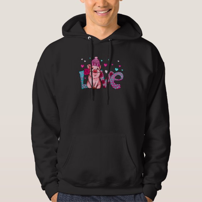 Pig Love Hearts Valentine's Day Farm Animal Pigs Hoodie (Front)