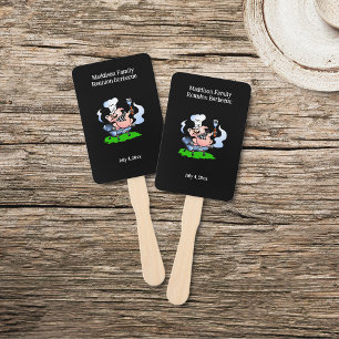 Pig Mascot Family Reunion Barbecue Custom  Hand Fan
