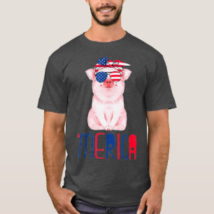 Pig Merica 4th of July Funny Pig American Flag T-Shirt