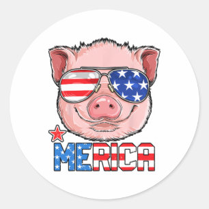 Pig Merica 4th Of July T Shirt Girls Kids American Classic Round Sticker