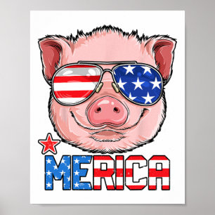 Pig Merica 4th Of July T Shirt Girls Kids American Poster