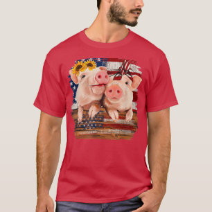 Pig Merica Farmer 4th Of July Girls Kids American  T-Shirt